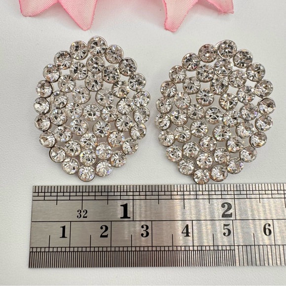 Paparazzi Drama School Dropout Clear Rhinestone Statement Earrings Silver Tone - Picture 7 of 9